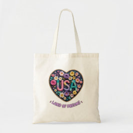 USA ドリームランドの花の刺繍アート トートバッグ