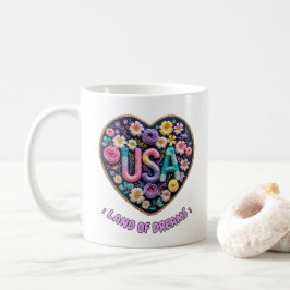 USA ドリームランドの花の3D刺繍アート コーヒーマグカップ