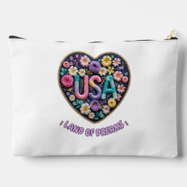 USA ドリームランドの花柄刺繍アート アクセサリーポーチ