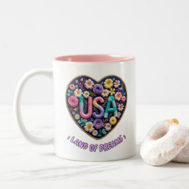USA ドリームランドの花 3D刺繍アート ツートーンマグカップ