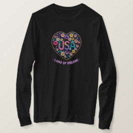 USA ドリームランドの花 3D刺繍アート Tシャツ