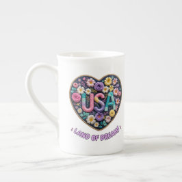 USA ドリームランド フローラル 3D刺繍アート ボーンチャイナマグカップ