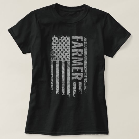 USA フラグ ディストressed ファーマーデザイン Tシャツ (デザイン正面)