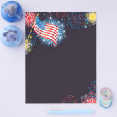 USA フラッグと花火のフライヤー チラシ (シングル)