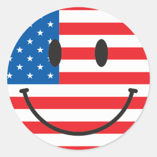 USA フラッグ ハッピー フェイス ラウンドシール