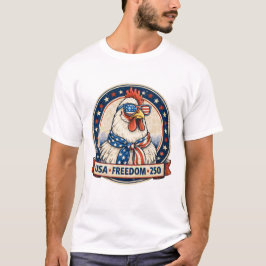 USA フリーダム 250 愛国心あふれるニワトリ 7月4日 Tシャツ