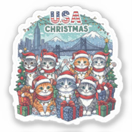 USA ホリデーキャッツ - かわいいニャンコのクリスマスステッカー シール
