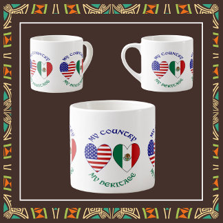 USA メキシコ国旗ハート 私の国 私のルーツ エスプレッソカップ