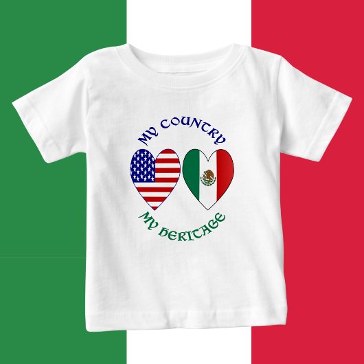 USA メキシコ国旗ハート 私の国 私のルーツ ベビーTシャツ
