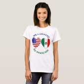 USA メキシコ国旗ハート 私の国 私のルーツ Tシャツ (正面フル)