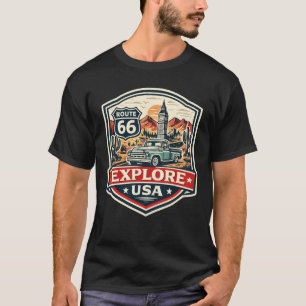 USA ルート66 ヴィンテージ ロードトリップ バッジ Tシャツ