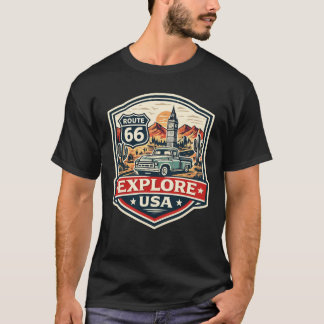 USA ルート66 ヴィンテージ ロードトリップ バッジ Tシャツ