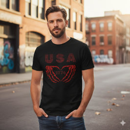 USA 1776 スケルトンハートハンド パトリオティックTシャツ トライブレンドTシャツ