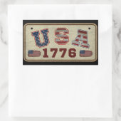 USA 1776 ビンテージ アメリカ国旗 長方形シール (バッグ)