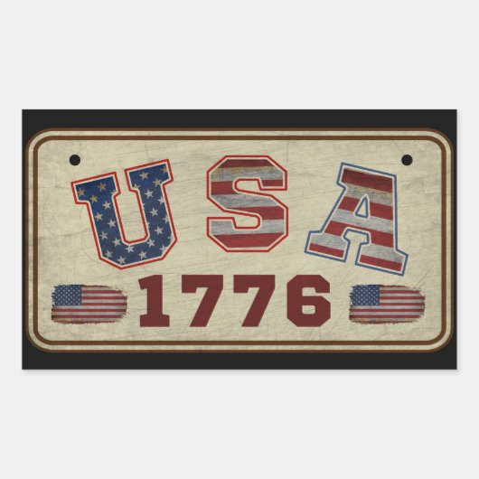 USA 1776 ビンテージ アメリカ国旗 長方形シール (正面)