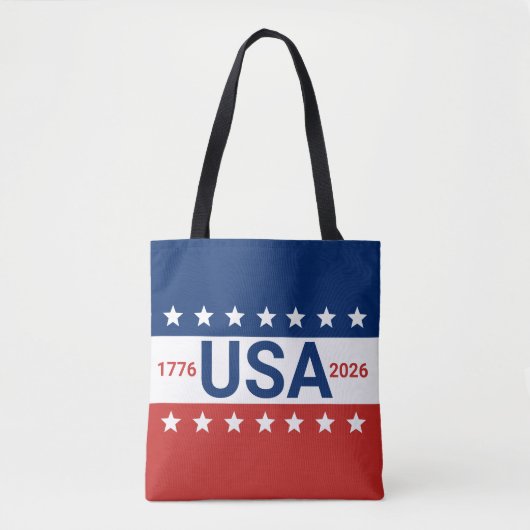 USA 1776 2026 建国250周年記念 レッド ホワイト ブルー トートバッグ (正面)