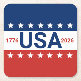 USA 1776 2026 250th Anniversary Red White Blue スクエアペーパーコースター