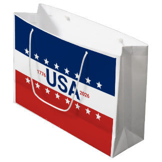 USA 1776 2026 250th Anniversary Red White Blue ラージペーパーバッグ