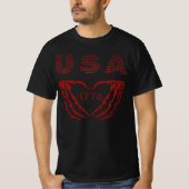 USA 1776 Patriotic Skeleton Heart Hands T-Shirt Tシャツ (正面)