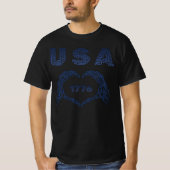 USA 1776 Skeleton Heart Hands Patriotic Maze Tee Tシャツ (正面)