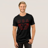 USA 1776 Skeleton Heart Hands Patriotic T-Shirt トライブレンドＴシャツ (正面全面)