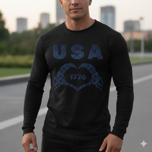 USA 1776 Skeleton Heart Hands Patriotic Tee Tシャツ