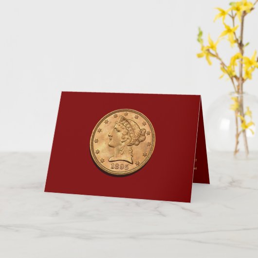 USA 1895 $5 Liberty Half Eagle Note Card カード (黄色い花)