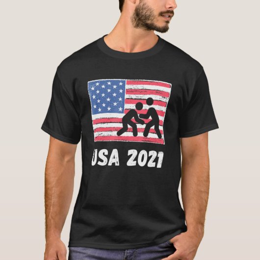 Usa 2021 Wrestling Retro American Tokyo 2021 Summe Tシャツ (正面)