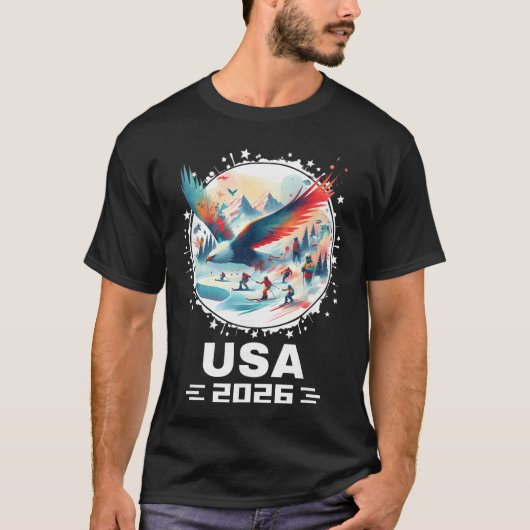 USA 2026 アメリカ合衆国冬季スポーツ応援グッズ Tシャツ (正面)