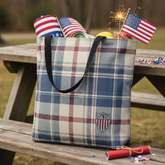 USA 250 アメリカンプレイドシールドモチーフ ID1301 トートバッグ