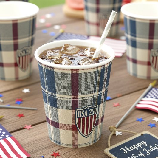 USA 250 アメリカンプレイドシールドモチーフ ID1301 紙コップ
