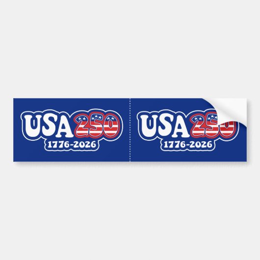 USA 250 - アメリカ生誕250年 赤 白 青 - 2個入り バンパーステッカー (正面)