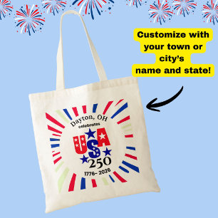 USA 250 オーダーメイド 町名+州名 アメリカ国旗柄 レッド ホワイト ブルー トートバッグ