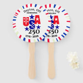USA 250 カスタム町名州名入り愛国赤白青 ハンドファン (正面&裏面)