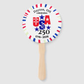 USA 250 カスタム町名州名入り愛国赤白青 ハンドファン (正面)