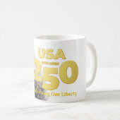 USA 250: 水彩ハクトウワシとゴールド コーヒーマグカップ (正面右)