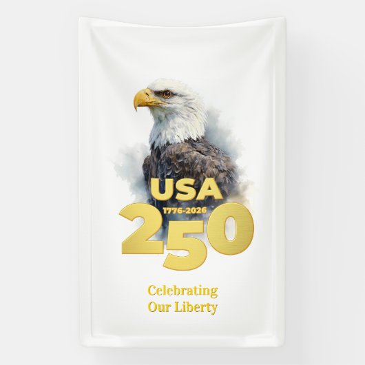 USA 250: 水彩ハクトウワシとゴールド 横断幕 (縦)