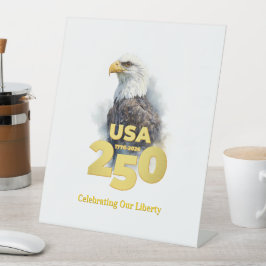 USA 250: 水彩画のハクトウワシとゴールド 台座サイン
