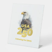 USA 250: 水彩画のハクトウワシとゴールド 台座サイン (正面)