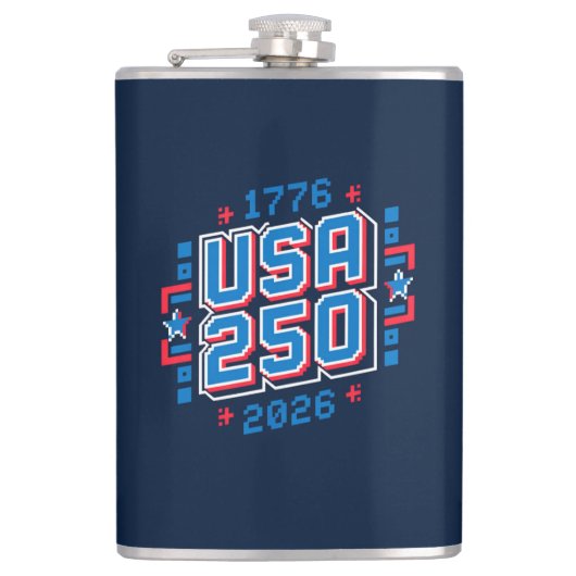 USA 250 - 1776年から2026年 ピクセルアート フラスク (正面)