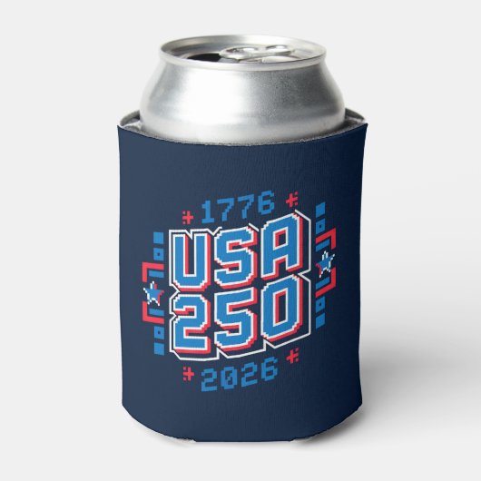 USA 250 - 1776年から2026年 ピクセルアート 缶クーラー (缶正面)