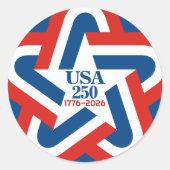 USA 250 - 1776-2026 ビンテージスター デザイン ラウンドシール (正面)