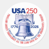 USA 250 - 1776-2026 - Liberty Bell Red White Blue ラウンドシール (正面)