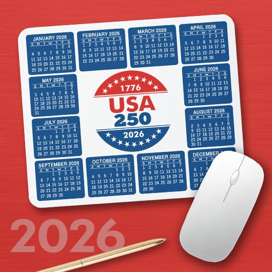 USA 250 2026年カレンダー - 赤 白 青 マウスパッド