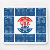 USA 250 2026年カレンダー - 赤 白 青 マウスパッド (正面)
