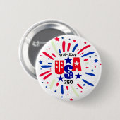 USA 250 Birthday Patriotic Red White Blue Firework 缶バッジ (正面&裏面)