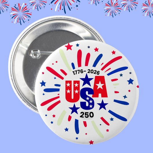 USA 250 Birthday Patriotic Red White Blue Firework 缶バッジ