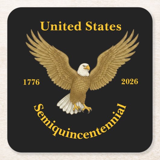 USA 250 Elegant Black Paper Coasters スクエアペーパーコースター (正面)