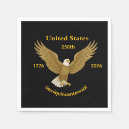 USA 250 Elegant Black Paper Napkins スタンダードカクテルナプキン