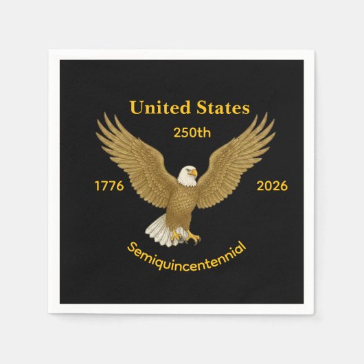 USA 250 Elegant Black Paper Napkins スタンダードカクテルナプキン (正面)